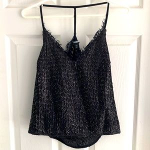 Express Black Sequin Lace Trim Racer Back Cami NWT